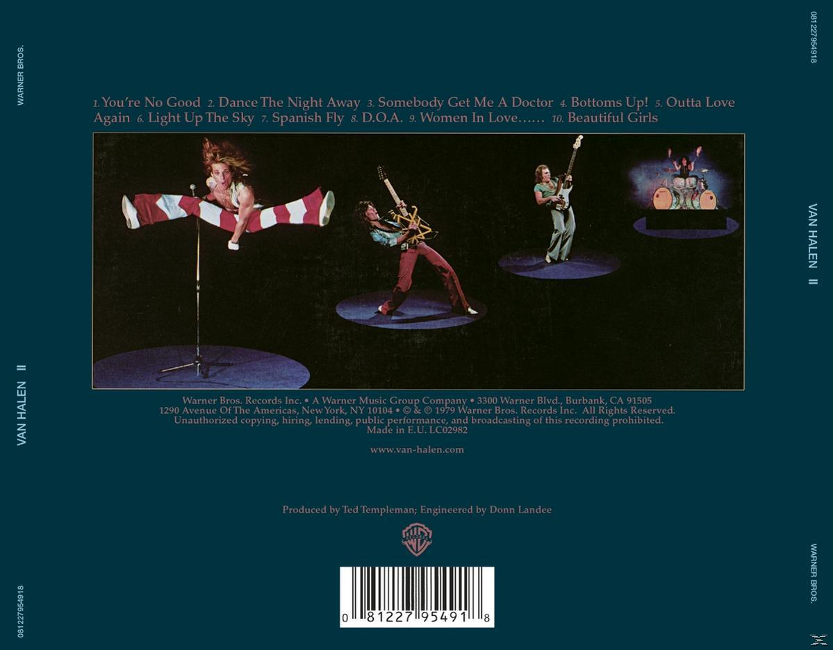 Albumcover von Van Halen II. Das Cover zeigt die Band auf einer Bühne mit dunklem Hintergrund.