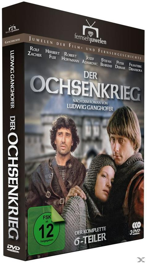 DVD-Cover von "Der Ochsenkrieg" mit Schauspielern. Das Cover ist dunkel mit Text.