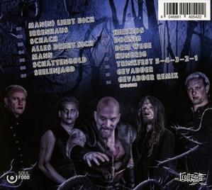 Albumcover mit einer Band. Albumtitel auf Deutsch. Bandmitglieder und Songtitel sind ebenfalls aufgeführt.