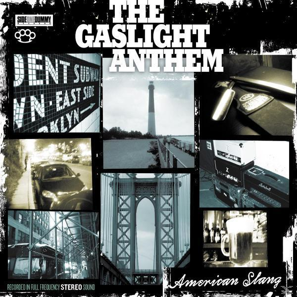 Albumcover-Collage mit verschiedenen Bildern, darunter ein Schild und ein Leuchtturm. Text: The Gaslight Anthem.