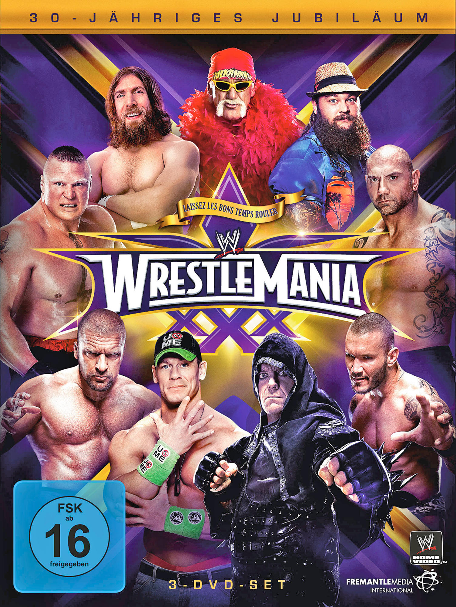 DVD-Cover von Wrestlemania XXX. Mit Wrestler-Porträts und dem Event-Logo.