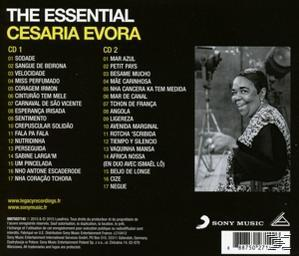 A 'The Essential Cesaria Evora' album borítója, a számok listájával és a művész fotójával.