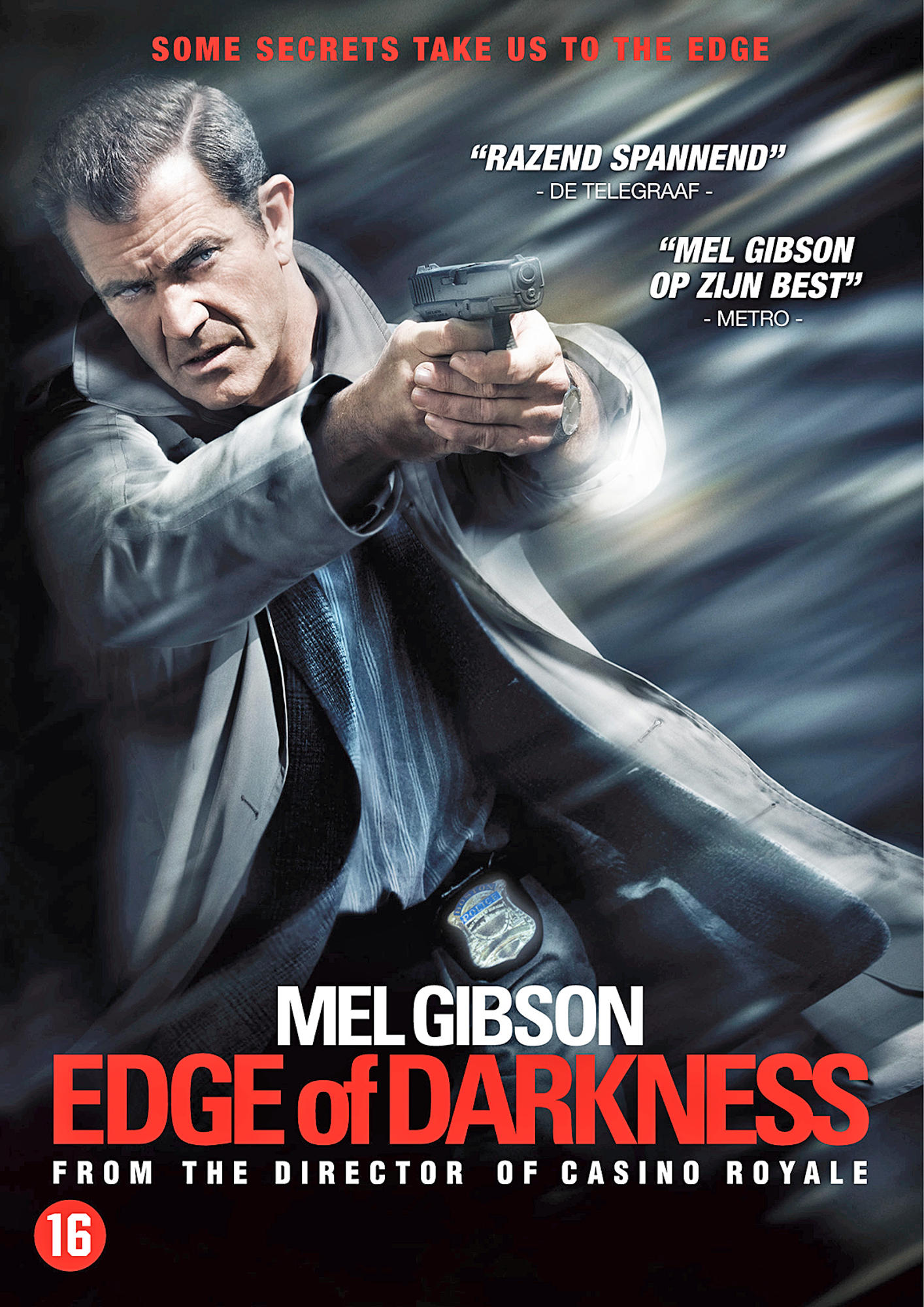 Jaquette DVD pour Edge of Darkness, avec Mel Gibson tenant une arme.