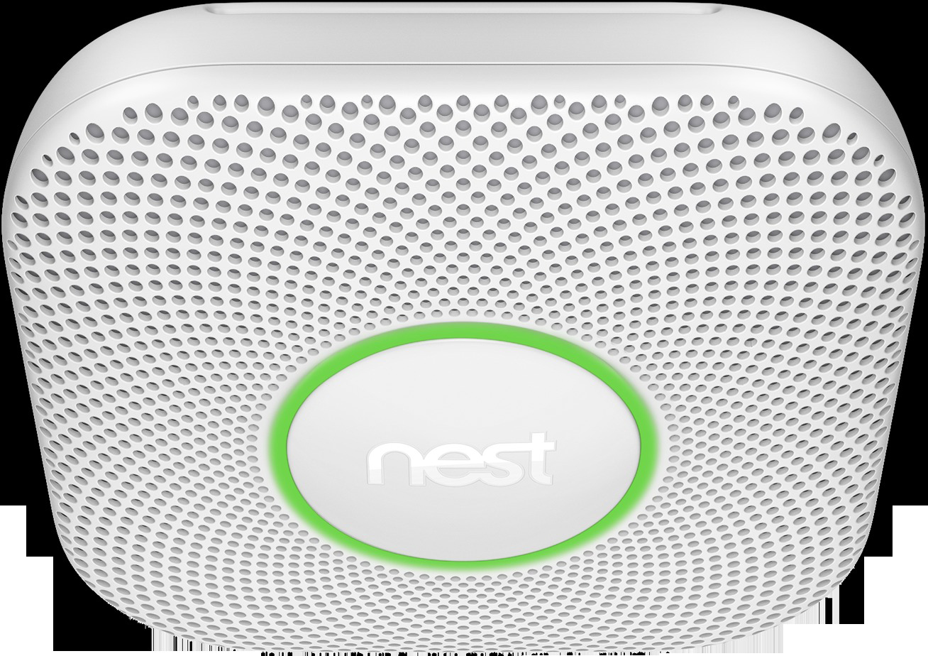 Witte Nest rookmelder met groene ringlicht. Geperforeerd oppervlak.