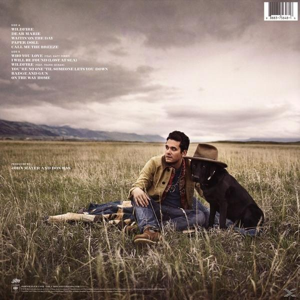 Albumcover: John Mayer mit Hund auf Feld, bewölkter Himmel.