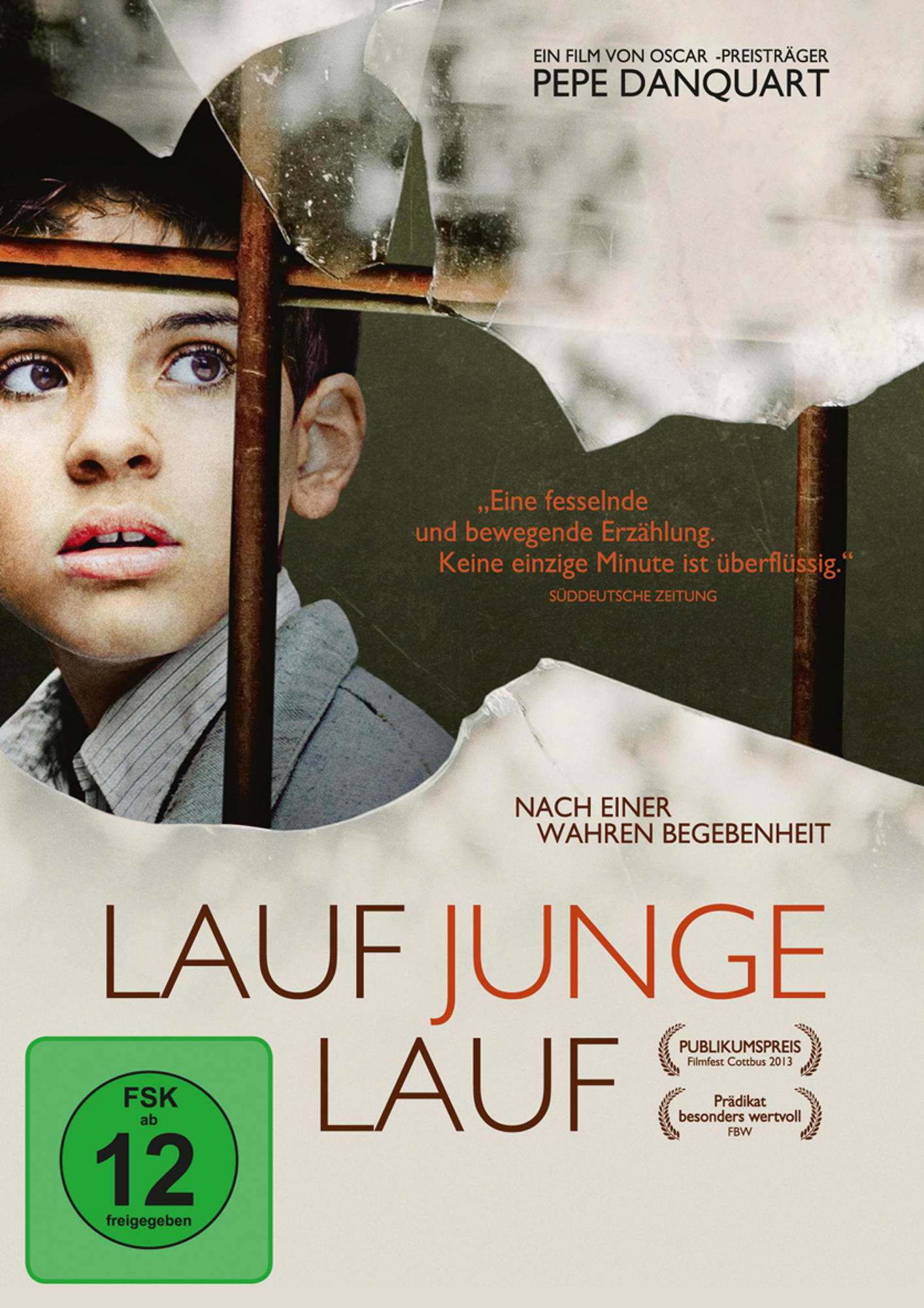 Filmplakat: Junge hinter Gittern. Text auf Deutsch. Titel: Lauf Junge Lauf (Run Boy Run).