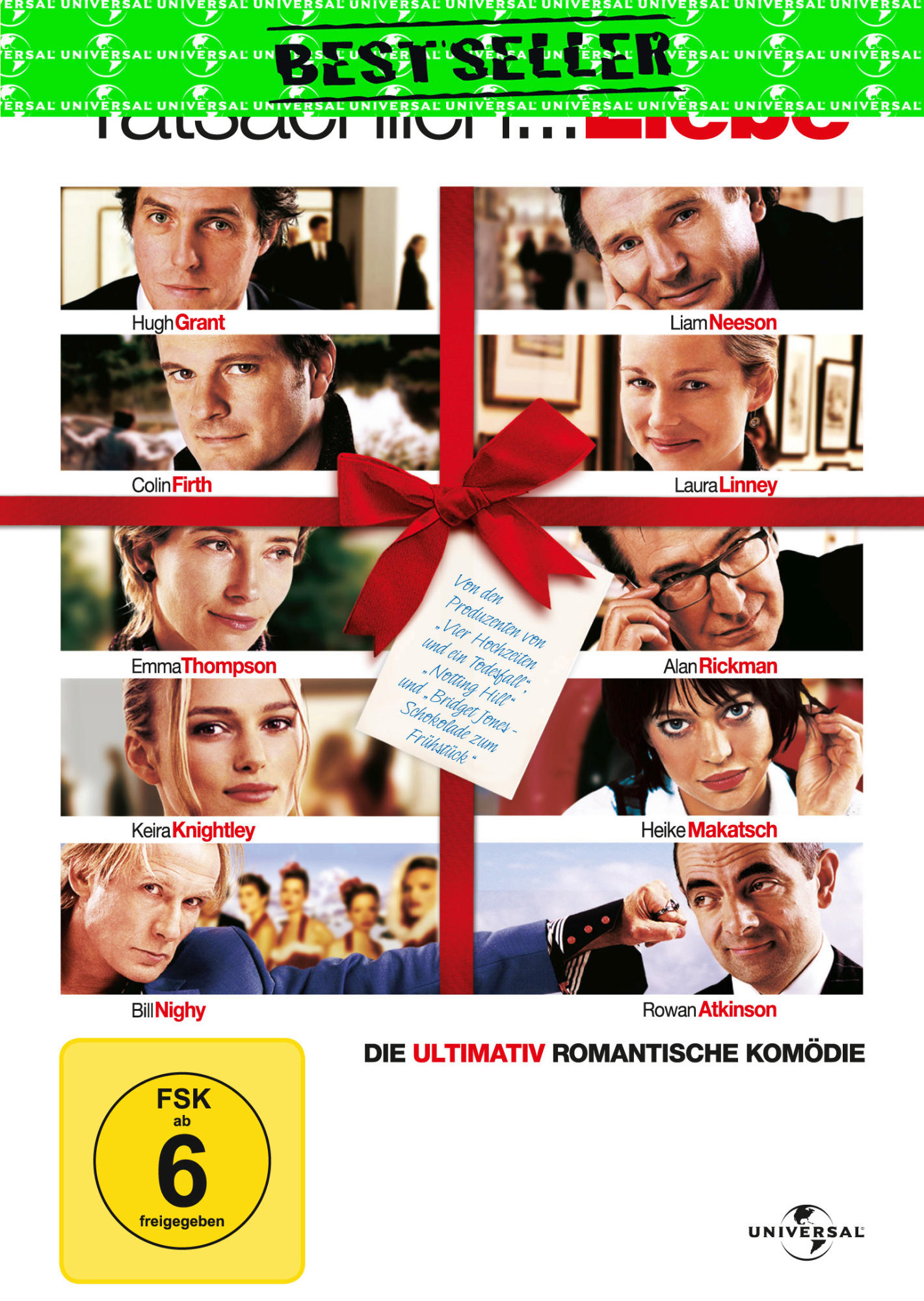 Filmcover. Eine Gruppe von Schauspielern mit dem Text: Tatsächlich... Liebe, eine romantische Komödie.