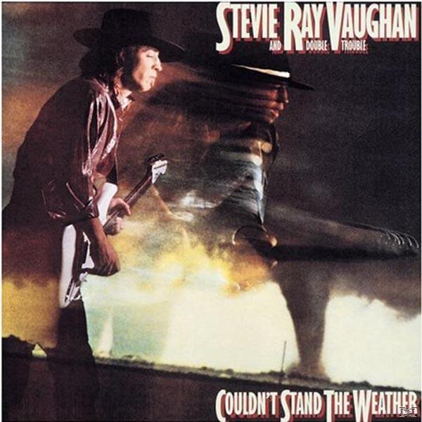 Stevie Ray Vaughan album borítója. Két kép arról, ahogy gitározik a Couldn't Stand the Weather felirattal.