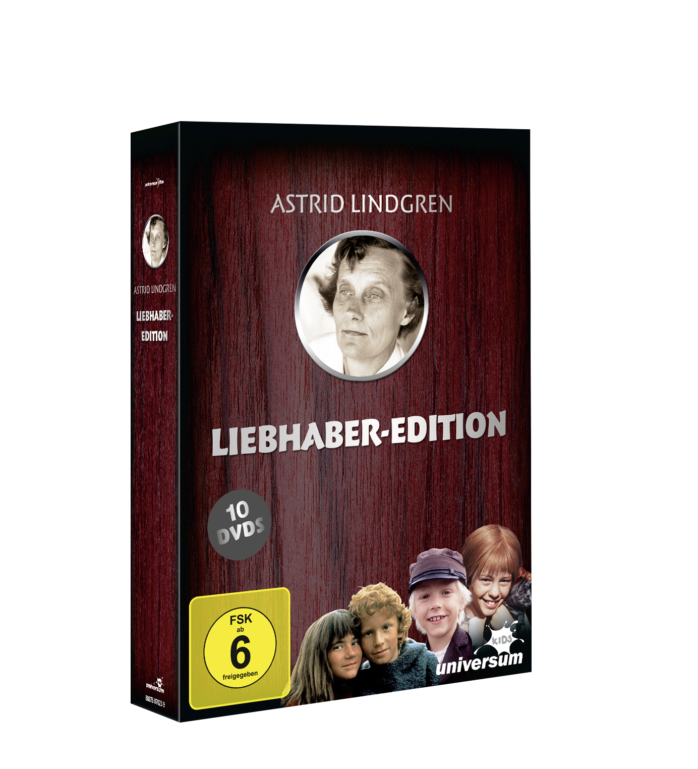 DVD-Box-Set. Astrid Lindgren-Bild und Kinderporträts sind sichtbar.