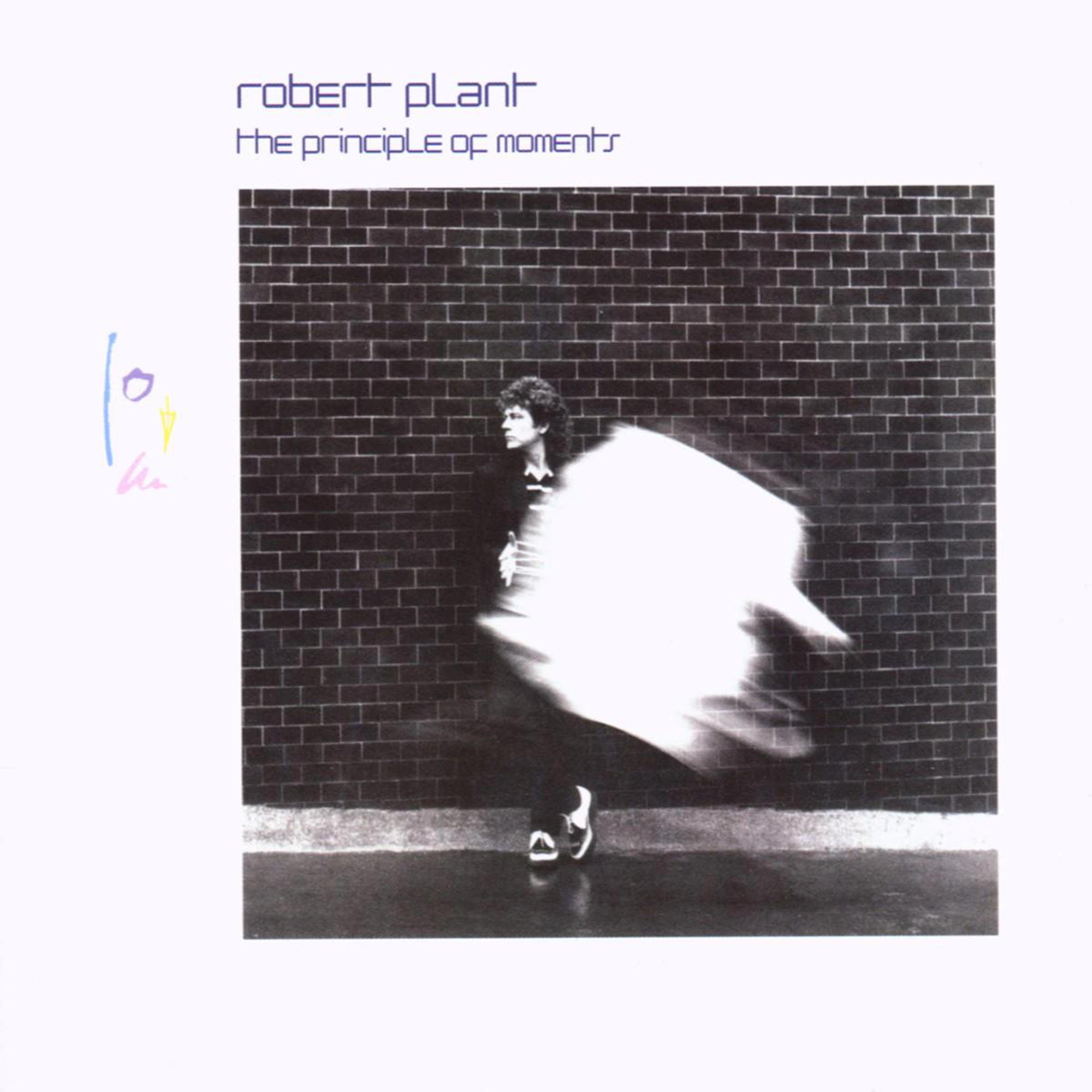 Robert Plant album borítója. Mozgásban lévő férfi, fekete öltönyben, téglával. Fehér szöveg felül.