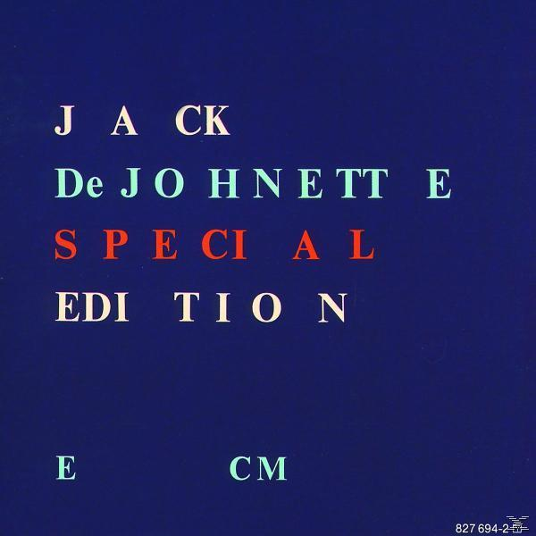 Albumcover mit Text: 'JACK DeJOHNETTE SPECIAL EDITION'. Farbschema ist Blau und Rot auf dunkelblauem Hintergrund.