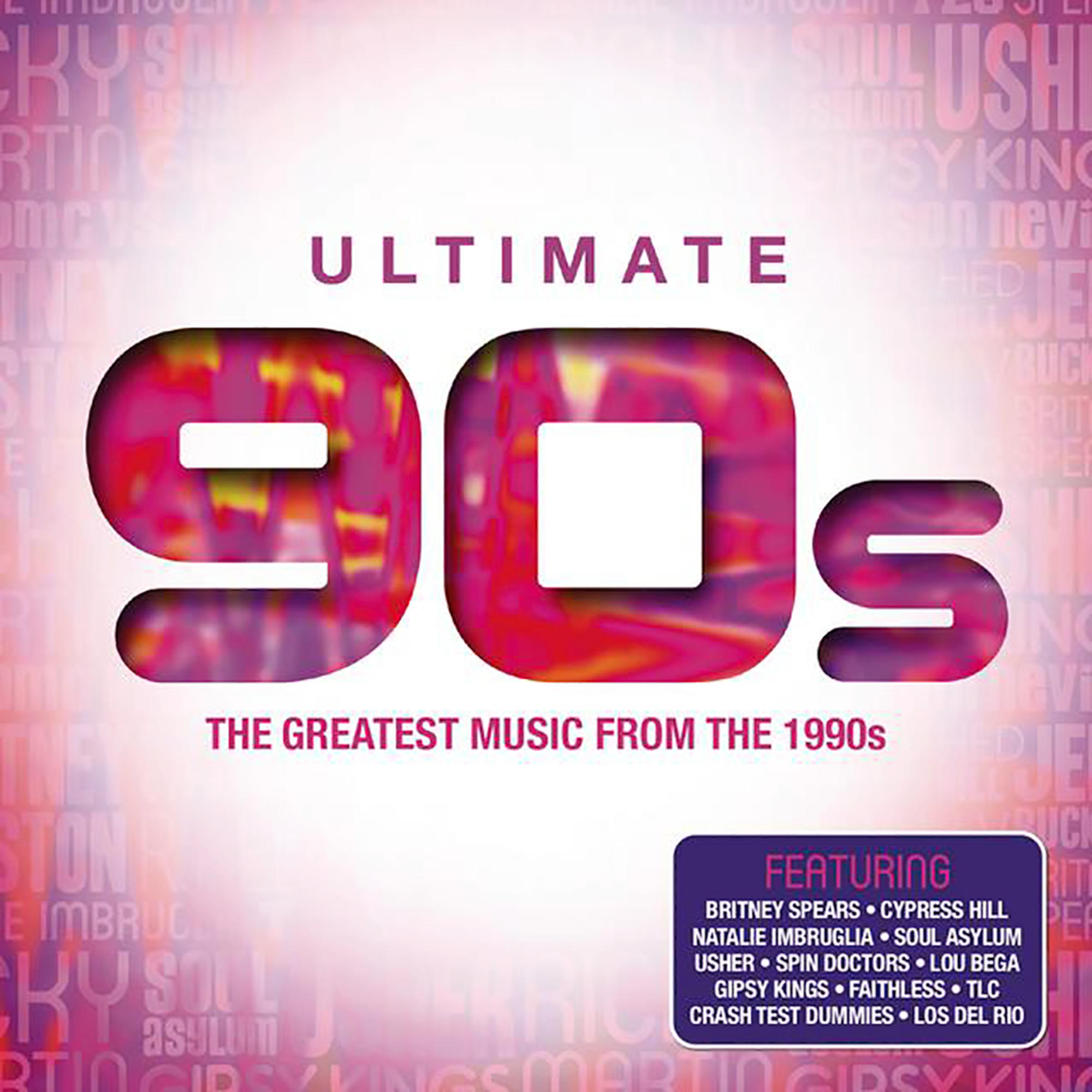 Albumcover: 'Ultimate 90s' in Rot, mit Künstlernamen und Album-Informationen.