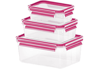 EMSA emsa CLIP & CLOSE - Boîtes alimentaires - 3 pièces - Transparent/Rose - Lattine per mantenere i cibi freschi (Mora)