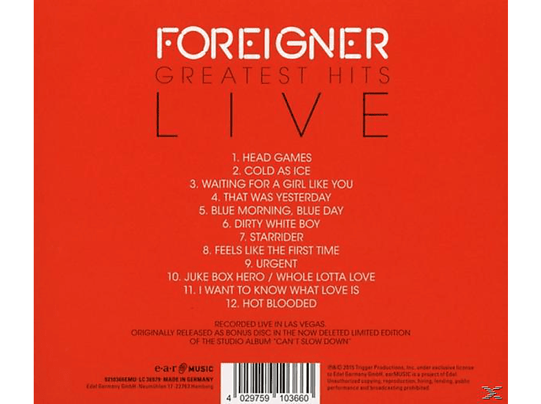 Thumbnail - Foreigner - Greatest Hits-Live (CD)