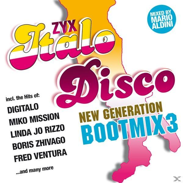 Albumcover mit italienischen Flaggenfarben und Text über italienische Disco-Musik.