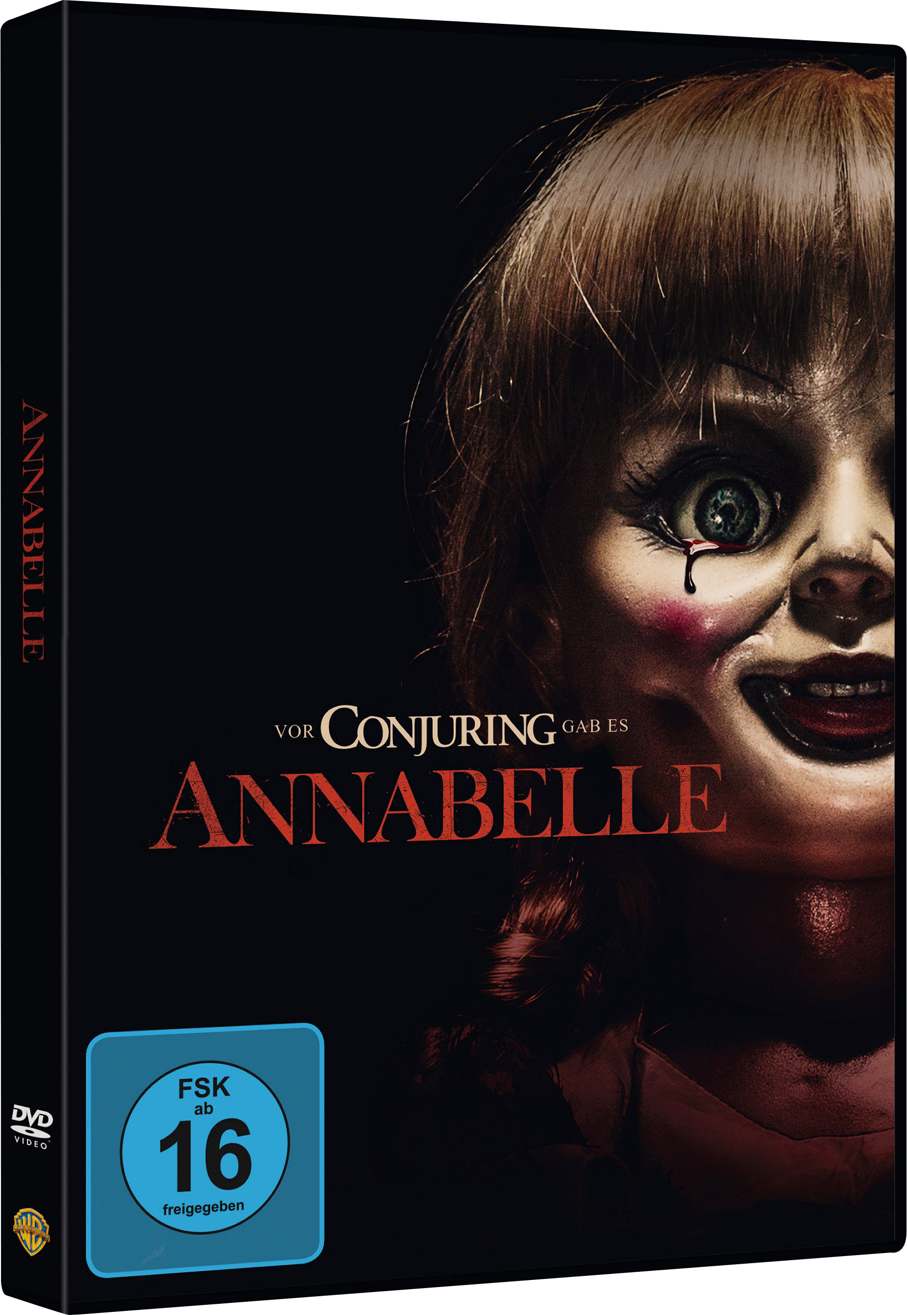 Annabelle DVD-Cover. Eine unheimliche Puppe ist mit dem Titel 'Annabelle' abgebildet.