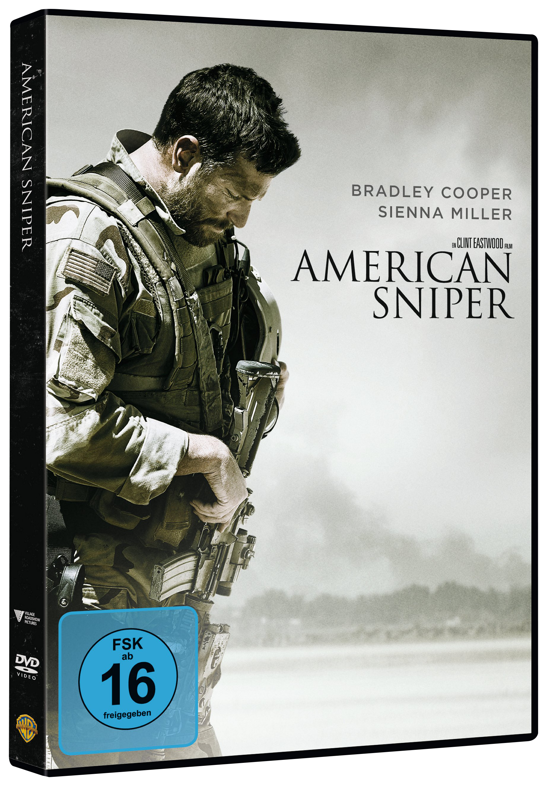 DVD-Cover für 'American Sniper'. Bradley Cooper in Militäruniform. Text: American Sniper.