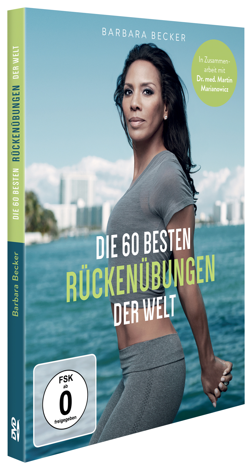 DVD-Cover: Frau in Sportkleidung, Titel 'Die 60 besten Rückenübungen der Welt'.