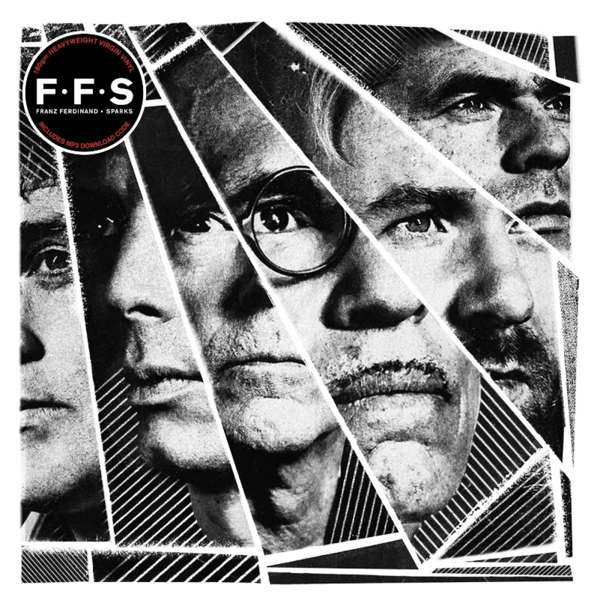 Album borító: FFS, arckollázs geometriai vonalakkal, fekete-fehérben.