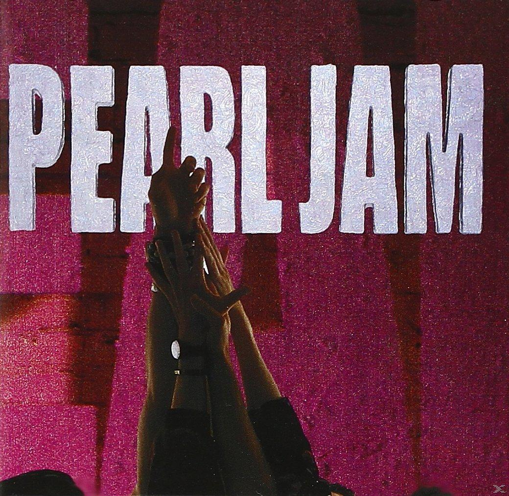 Pochette d'album : Pearl Jam, mains levées, fond rose.