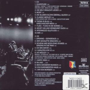 CD-Cover mit Titelliste, Text auf Deutsch und einem Bild einer Band auf der Bühne.