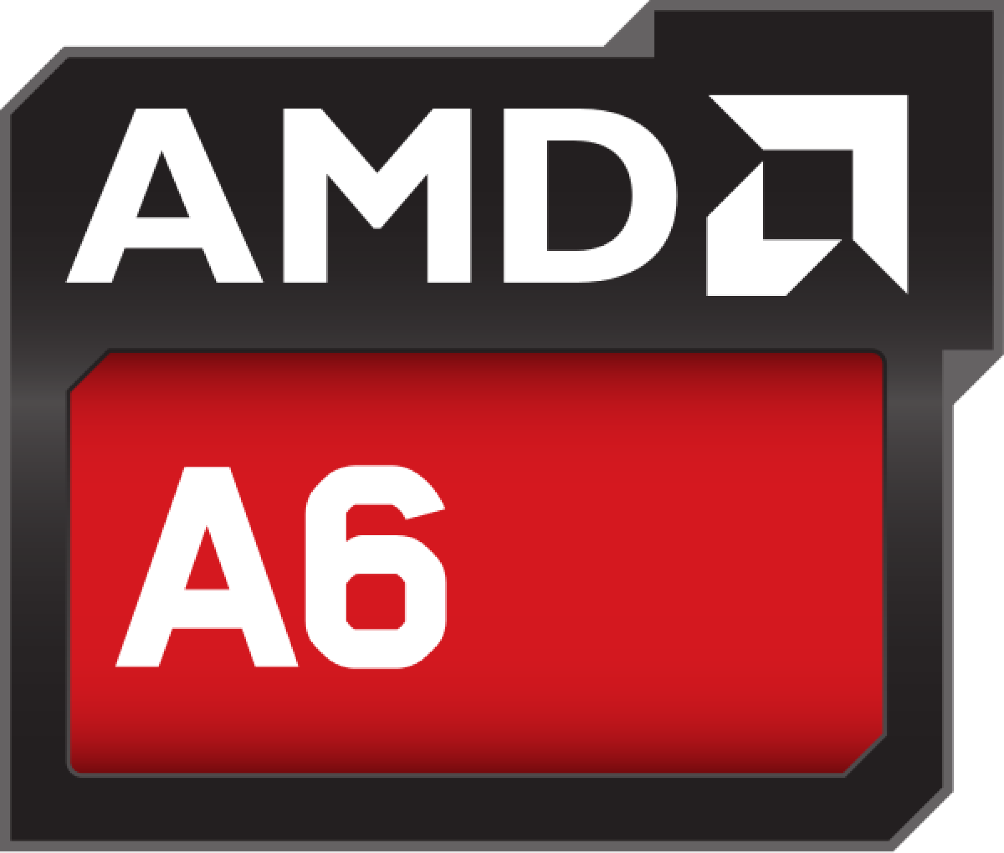 AMD A6 Logo auf schwarzem und rotem Hintergrund, weißer Text.