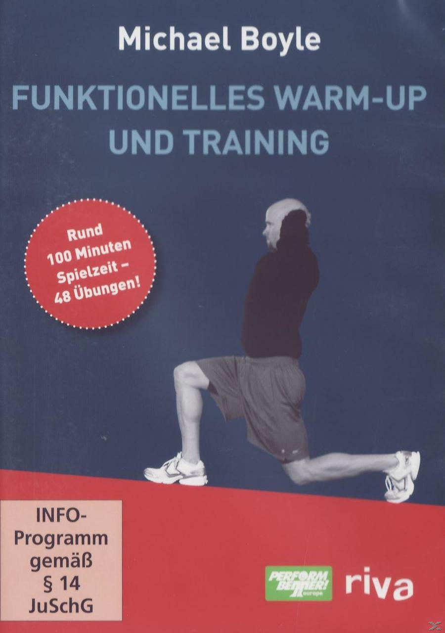 Buchcover: Mann in Shorts kniet. Text: Funktionales Warm-up und Training. Roter Kreis: 100 Minuten, 48 Übungen.
