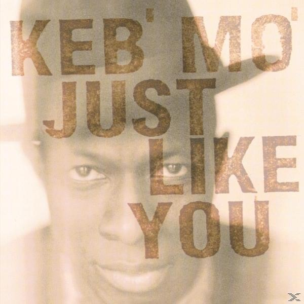 Album borító: KEB' MO' szöveg egy férfi arcán, aki kalapot visel. Barna szöveg, bézs háttér.