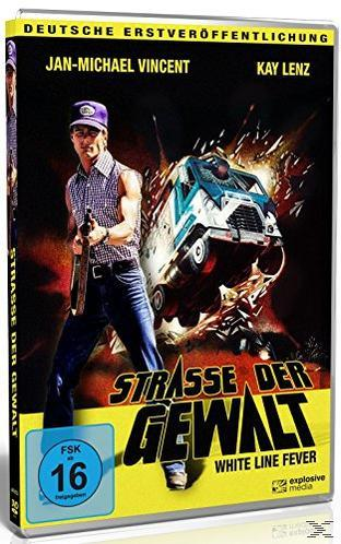 DVD-Cover: Mann mit Waffe, Autounfall, Titel "White Line Fever".
