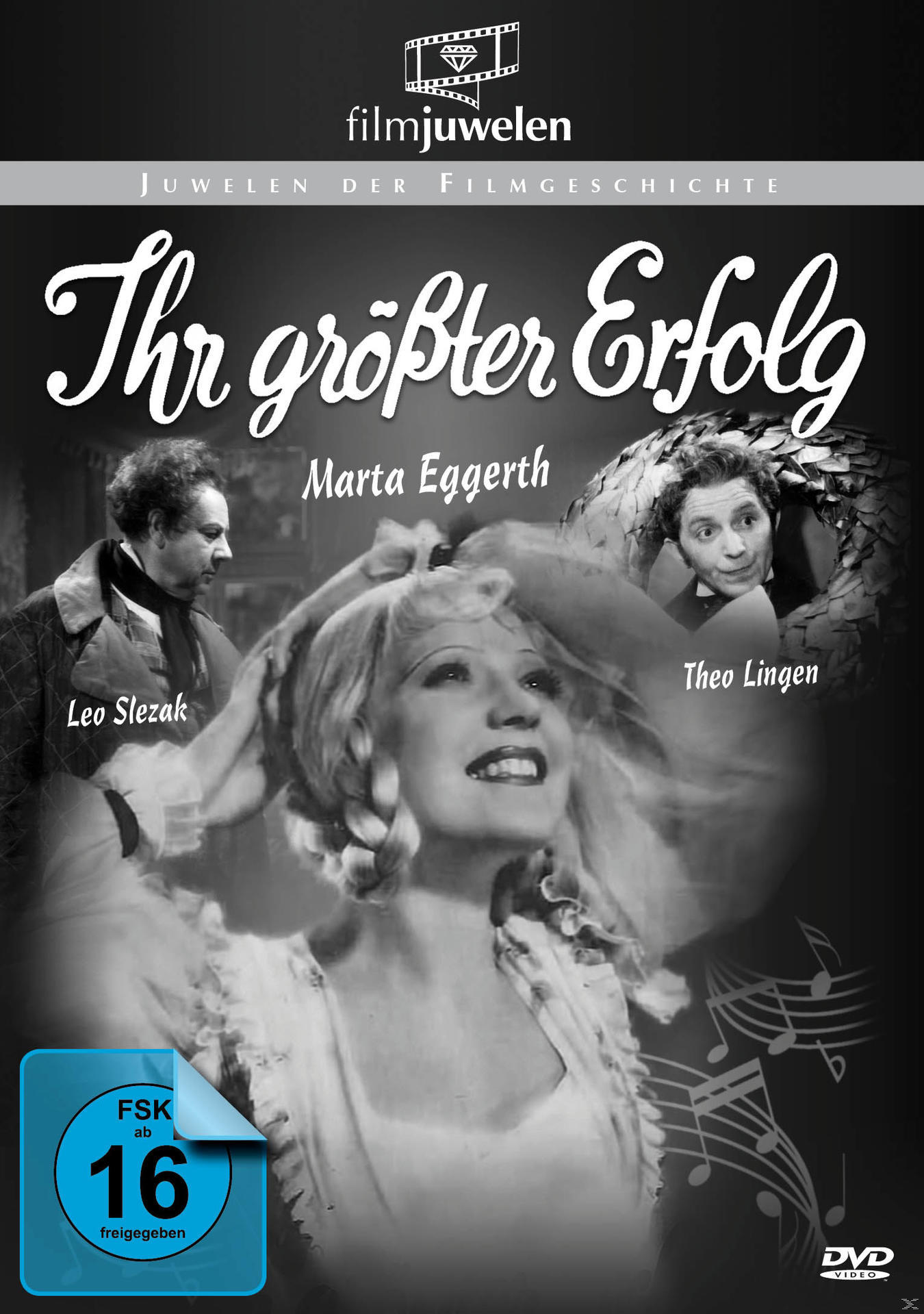 DVD-Cover. Schwarz-Weiß-Bild einer Frau mit zwei Männern von einem Filmplakat. Text 'Ihr größter Erfolg' oben.