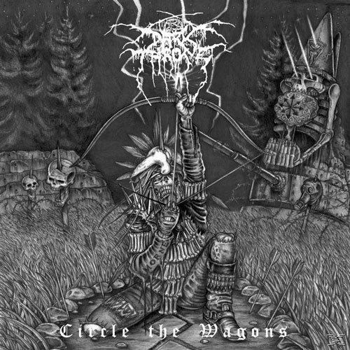Schwarz-weiß-Albumcover einer indianischen Kriegerfigur mit Pfeil und Bogen.