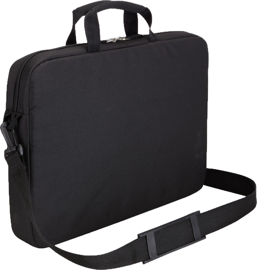 Fekete laptop táska fogantyúval, vállpánttal és Case Logic logóval.