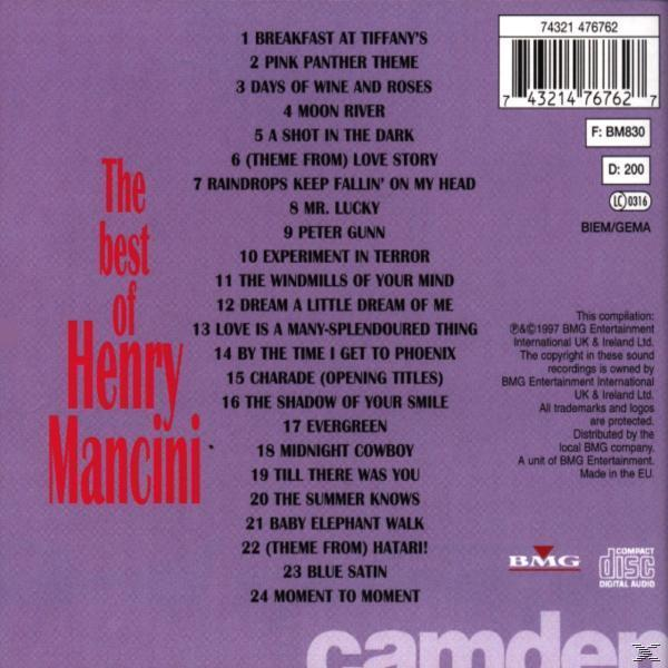 The Best of Henry Mancini Albumcover mit Songtiteln und lila Hintergrund.