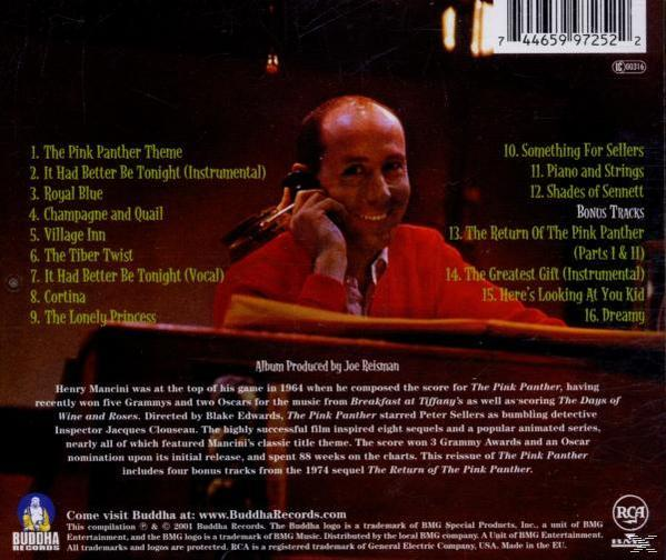 Albumcover: Mann am Telefon, Albumtitel 'The Pink Panther Theme', Titelliste.