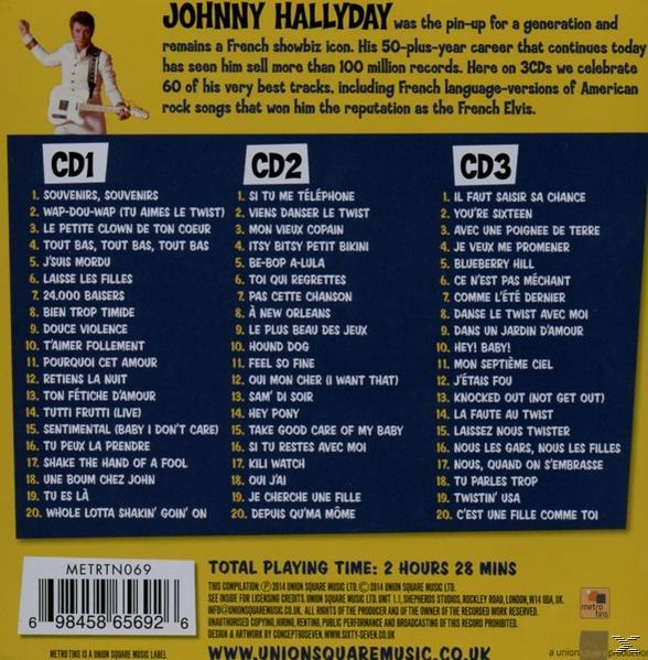 CD-Cover mit Titelliste. Ein Mann mit Dreadlocks singt auf der Bühne mit einer Flagge. Text: Johnny Hallyday.