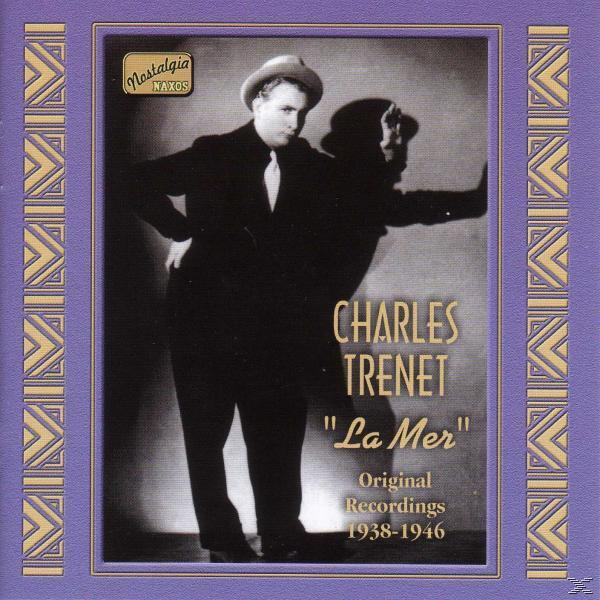 Albumcover für Charles Trenet. Ein Mann mit Hut, Anzug und Krawatte. Lila und goldener Rand.