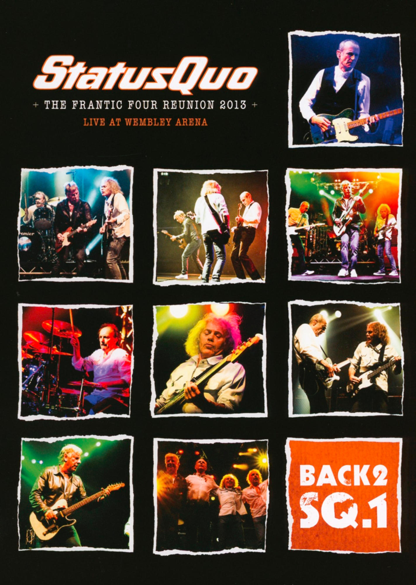 DVD-Cover mit mehreren Bildern von Status Quo live und Text.