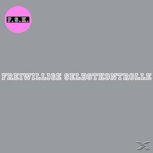 Grauer Hintergrund mit dem Text 'FREIWILLIGE SELBSTKONTROLLE' und einem pinken Kreis mit Text.