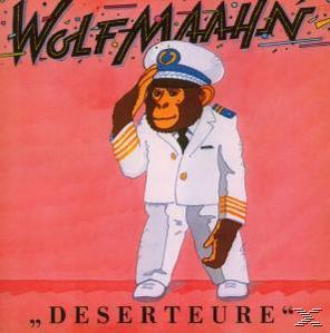 Ein Affe im Matrosenanzug salutiert. Der Hintergrund ist rot. Das Cover zeigt 'Wolfmaahn' und 'Deserteure'.