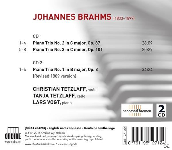 CD-Cover: Johannes Brahms, Auflistung von Klaviertrio-Stücken in C- und H-Dur, mit Namen der Interpreten.