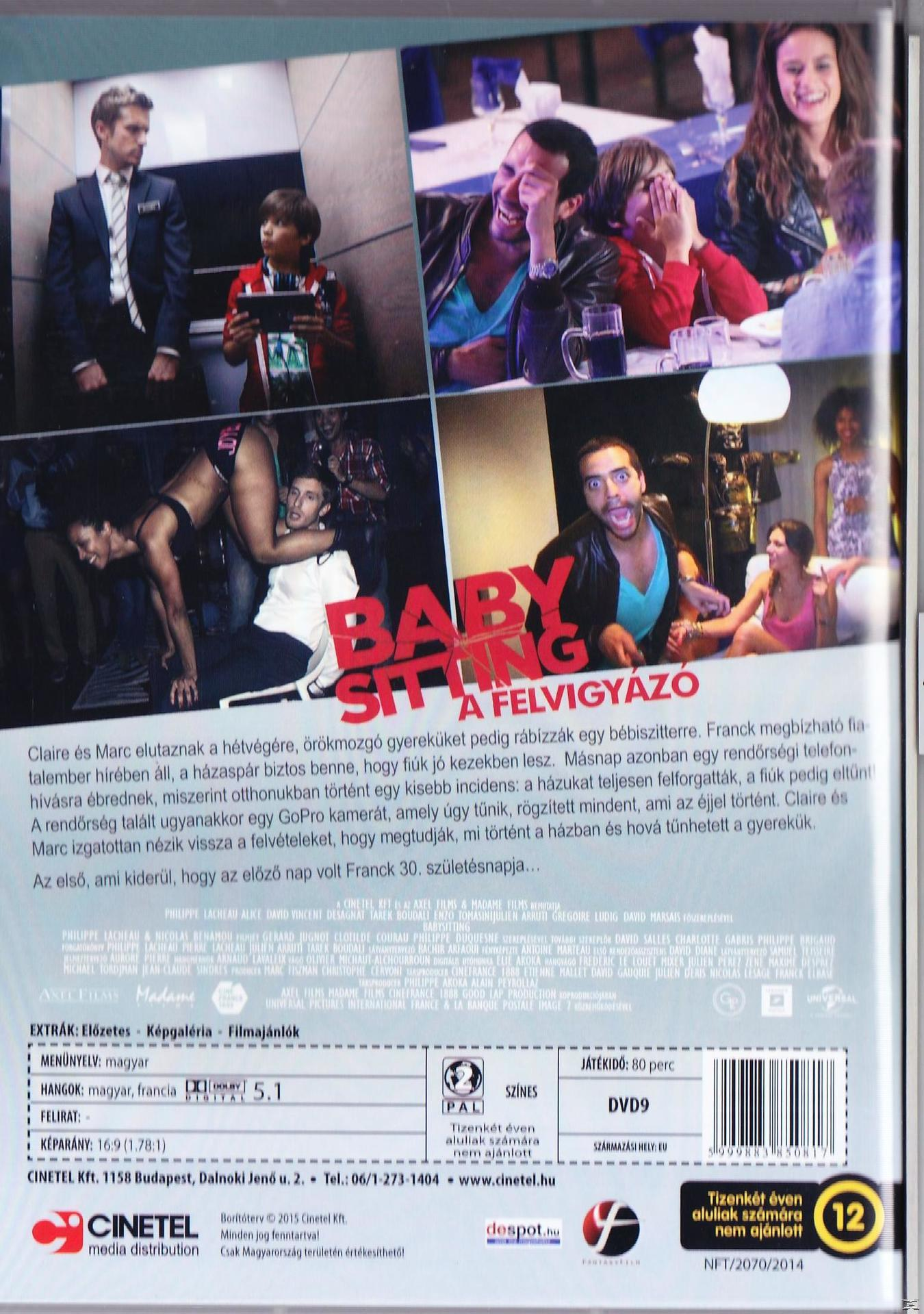 A Baby Sitting DVD borítója. Egy férfi kiabál. Más emberek a háttérben. Szöveg franciául és magyarul.