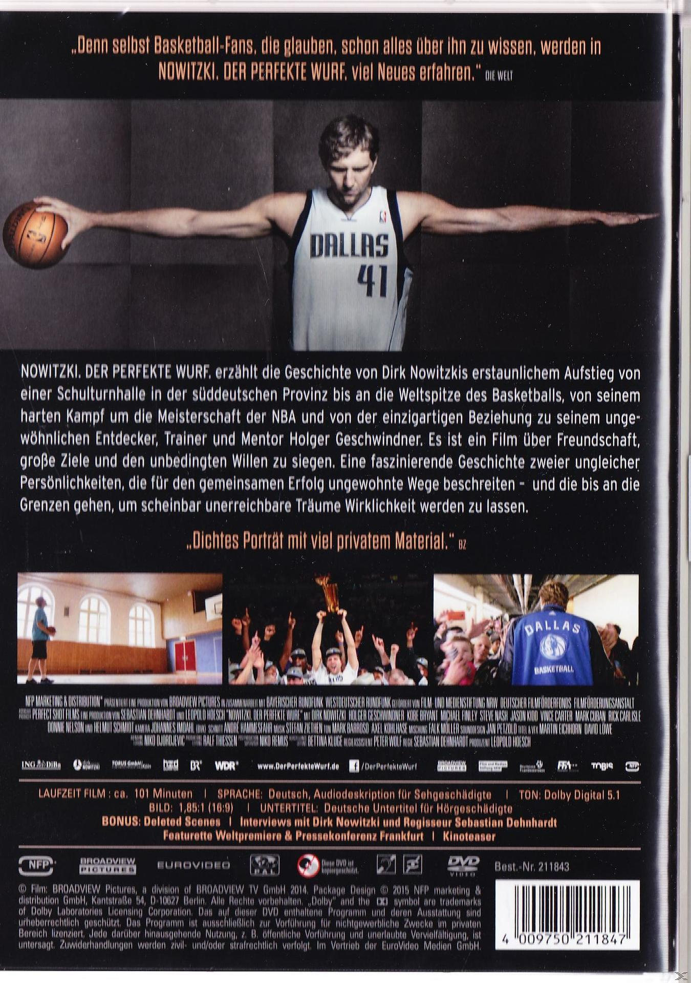 Filmcover: Dirk Nowitzki. Ein Mann mit ausgestreckten Armen. Text auf Deutsch. Basketballfeld.