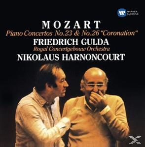 Albumcover mit zwei Männern, einer lachend, und Text 'Mozart' und 'Friedrich Gulda'.
