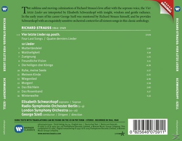 CD-Cover mit Text über Richard Strauss' 'Vier letzte Lieder' und einem Foto von Elisabeth Schwarzkopf.