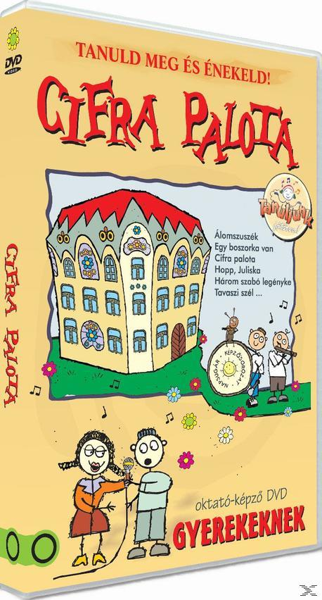 Egy DVD-tok rajzolt képekkel. Gyerekek énekelnek és egy épület.