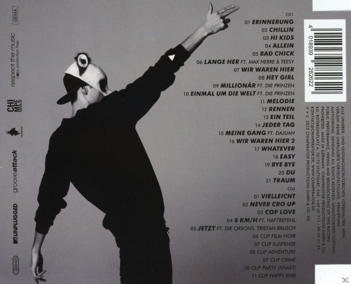Rückseite einer CD mit einem Mann mit Panda-Hut und Trackliste.
