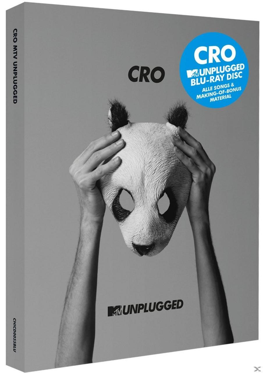 CD-Hülle mit dem Titel 'CRO MTV Unplugged'. Sie zeigt eine Pandamaske, die von zwei Händen gehalten wird.