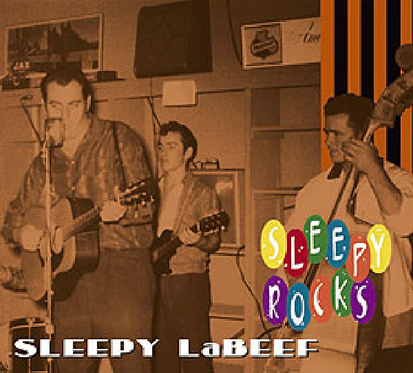 Album borítója. Egy zenekar a színpadon gitárokkal és nagybőgővel. Szöveg: Sleepy LaBeef.