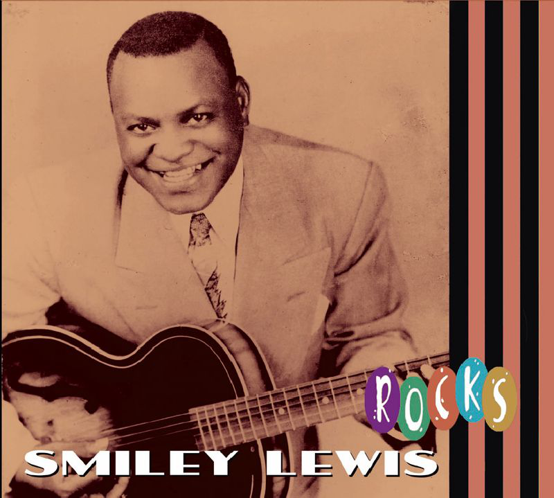 Smiley Lewis album borítója, gitárral, a 'Smiley Lewis Rocks' szöveggel.