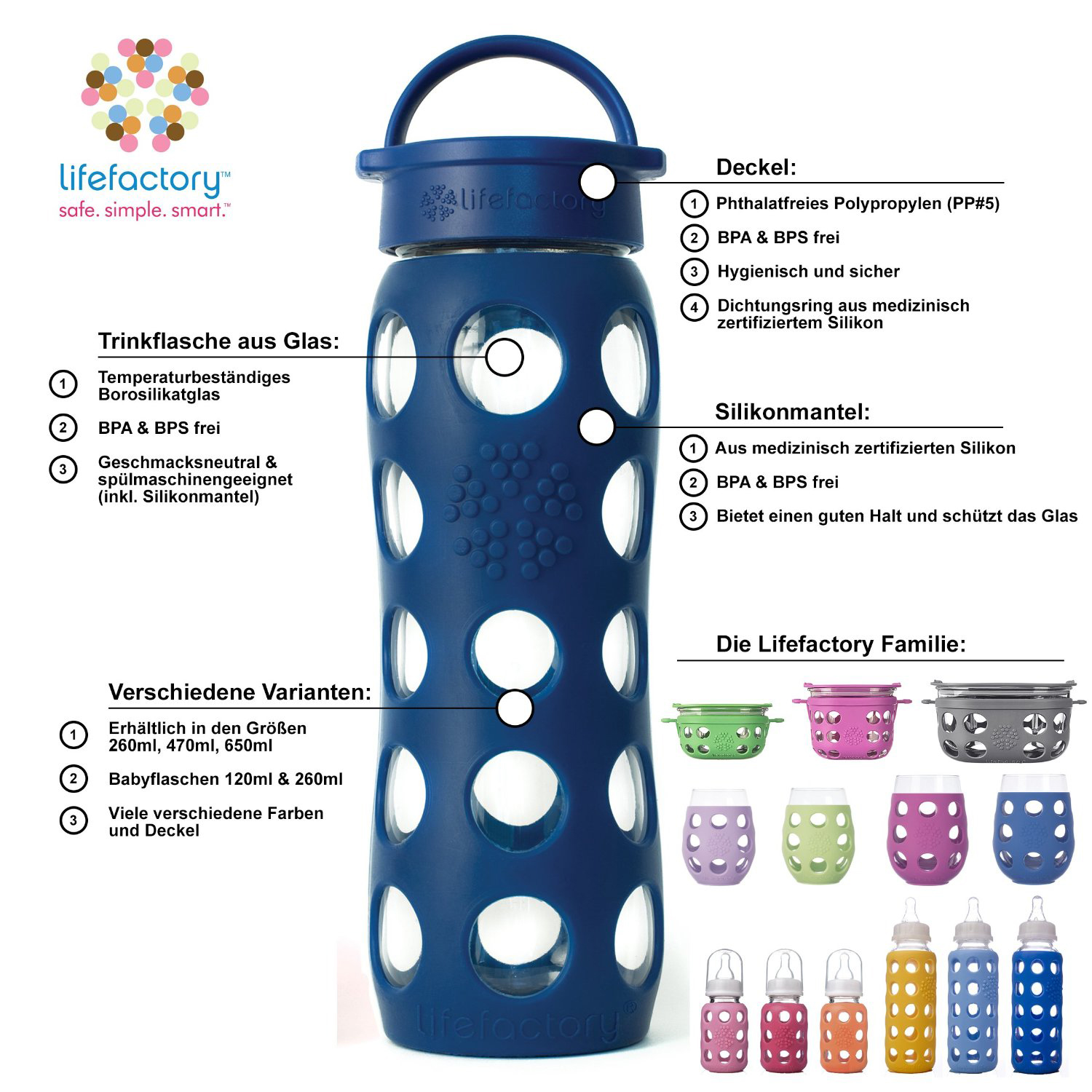 LIFEFACTORY 13574 Trinkflasche Midnight Blue
